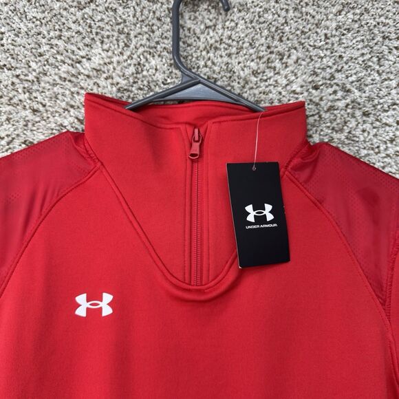 Under Armour Command Sweatshirt Womens Small Red 1/4 Zip Pullover Cowl Neck New - Picture 2 of 14